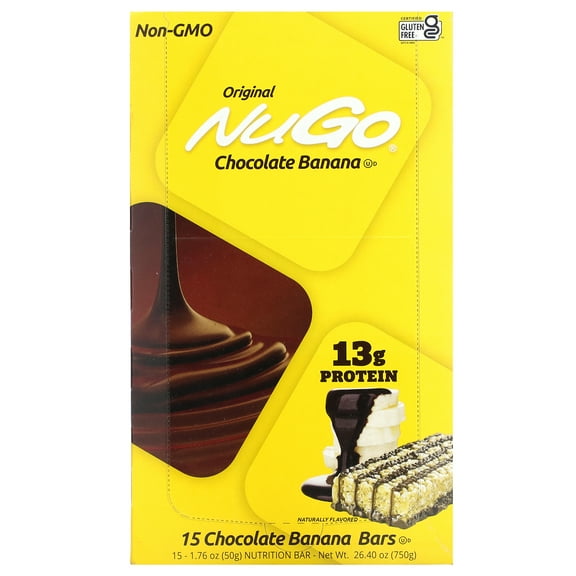 NuGo Protein Bar, Chocolate Banana, 13g Protein, Gluten Free, 15 Count