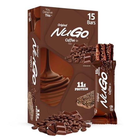 NuGo Protein Bar, Coffee, 11g Protein, Gluten Free, 15 Count