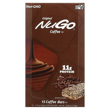 NuGo Protein Bar, Coffee, 11g Protein, Gluten Free, 15 Count