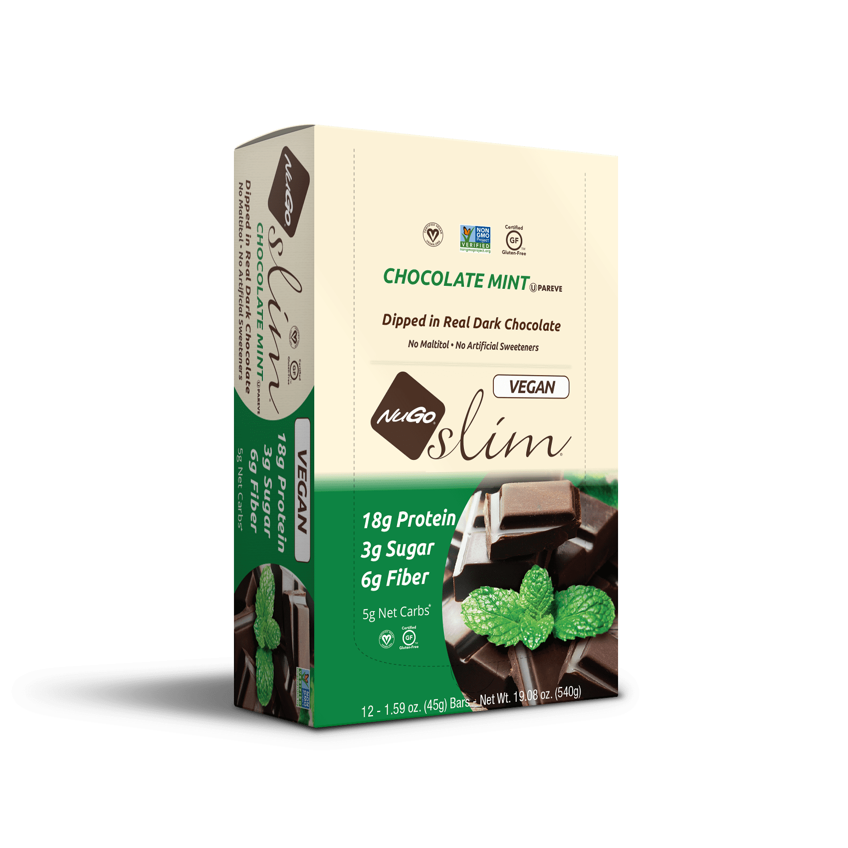 NuGo Slim Protein Bar, Chocolate Mint, 18g Protein, 12 Ct