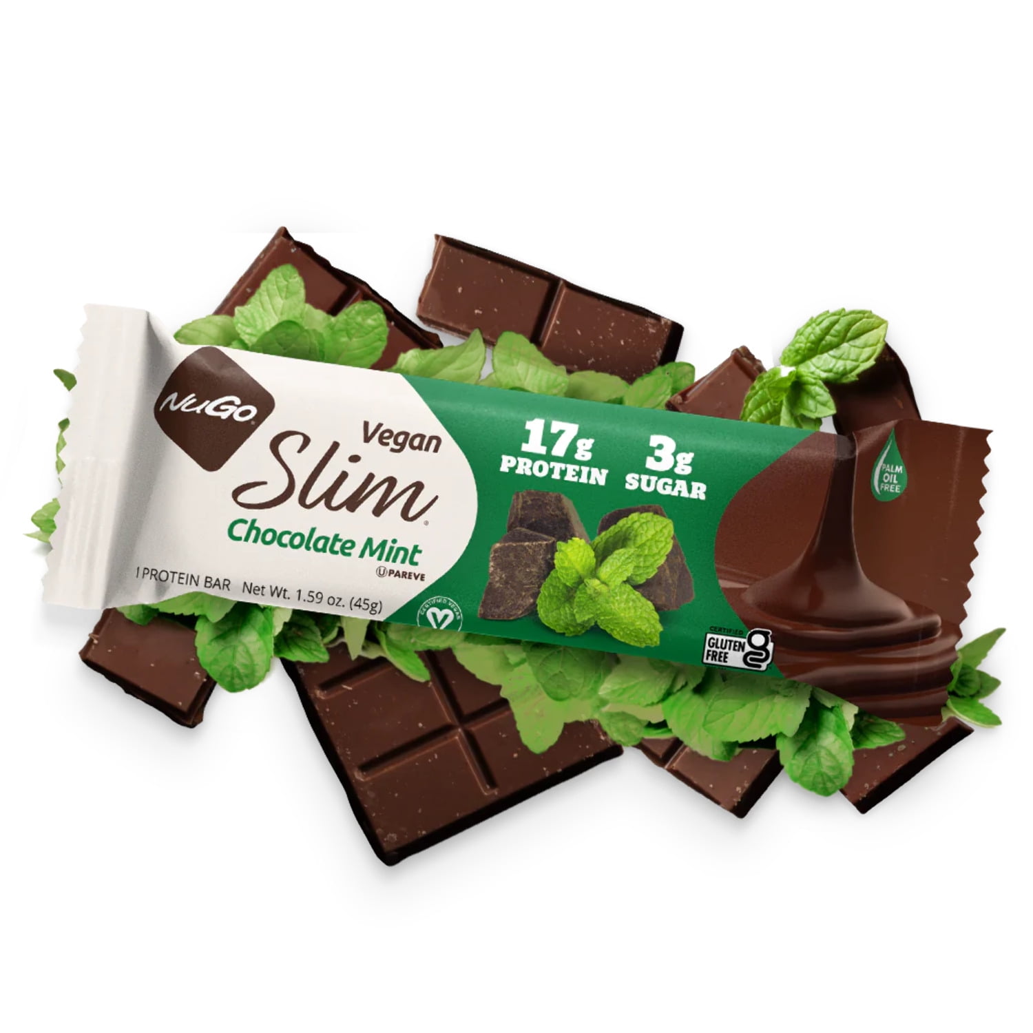 NuGo Slim Protein Bar, Chocolate Mint, Gluten Free, Vegan, 18g Protein