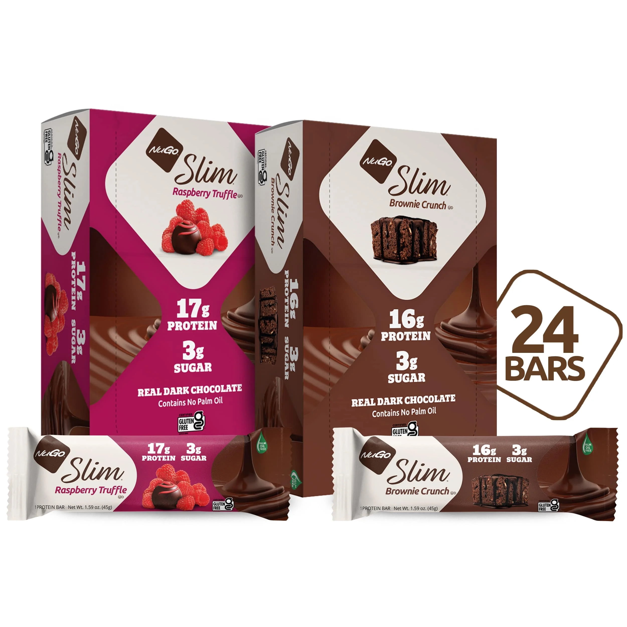 NuGo Slim Variety Brownie Crunch 12 Bars & Raspberry Truffle 12 Bars