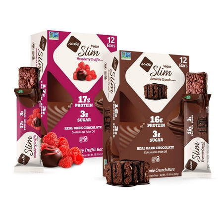 NuGo Slim Variety - Brownie Crunch 12 Bars & Raspberry Truffle 12 Bars, Low Net Carb, Keto Friendly, Gluten Free, 24 Count