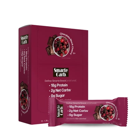 NuGo Smarte Carb Chocolate Black Cherry, 18g Protein, 0g Sugar, 2g Net Carbs, 150 Calorie, 12 Count