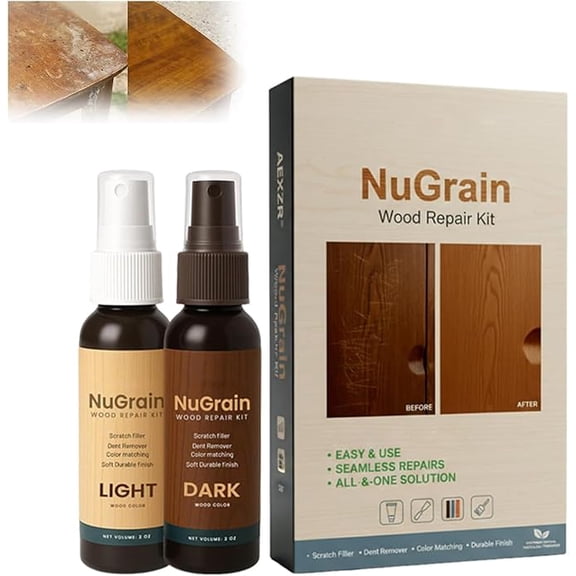 NuGrain Wood Repair Kit, Professional Wood Floor Scratch Repair,Easy-Fix Wood Furniture Repair- Restores Wood Scratch, Covers Nicks, Hides Minor Defects, Restore a Finish for Wood