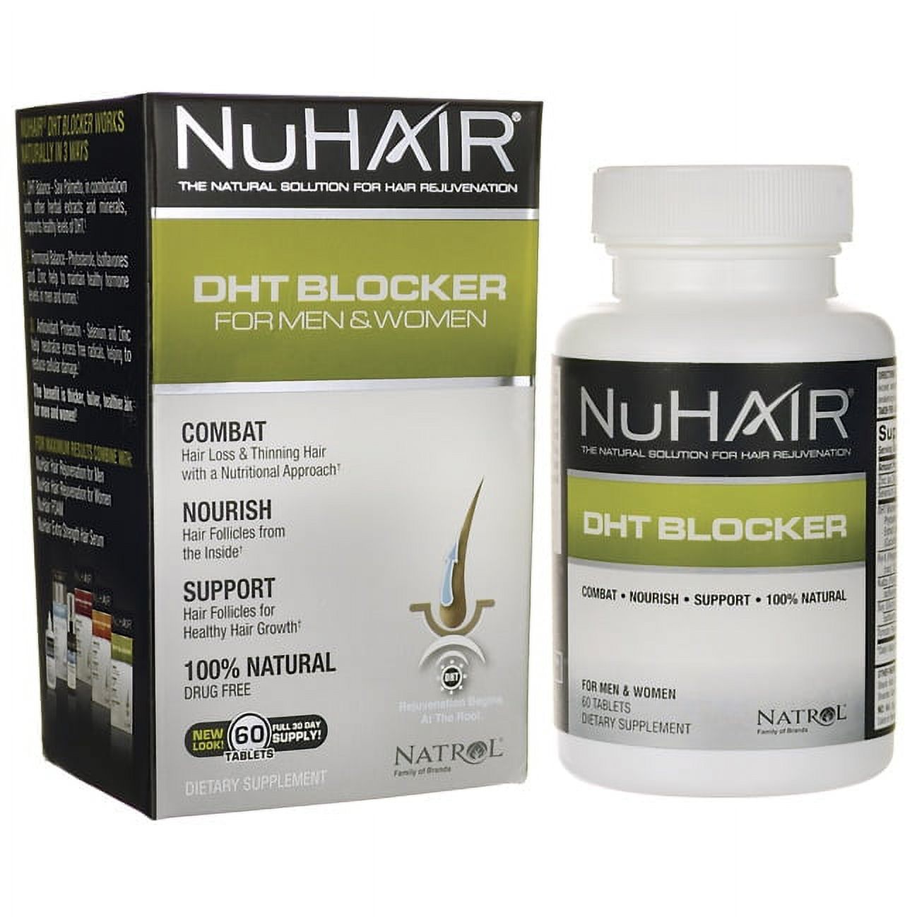 NuHair DHT Blocker for Men and Women, Hair Loss Treatment, 60 Tablets - image 1 of 2
