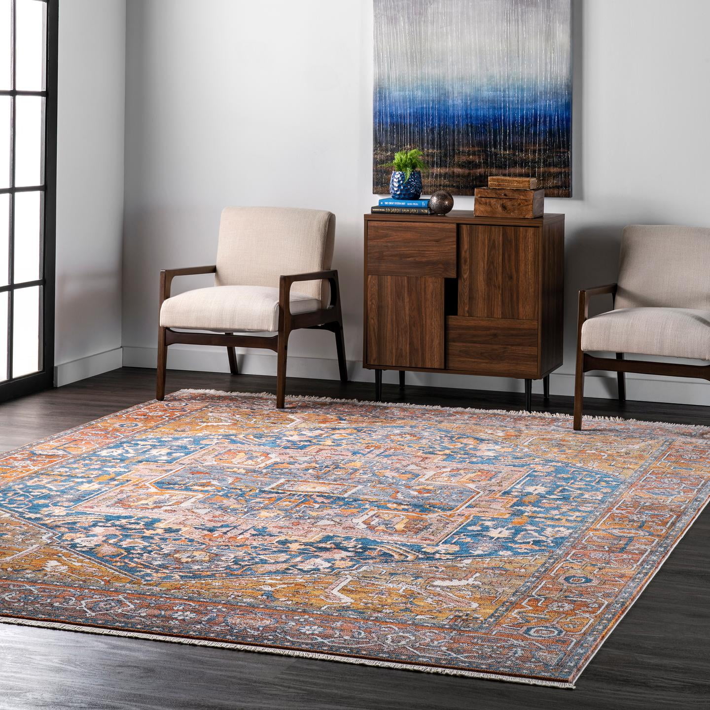 Ivory and Rust Medallion Synthetic Reversible Area Rug 3x5