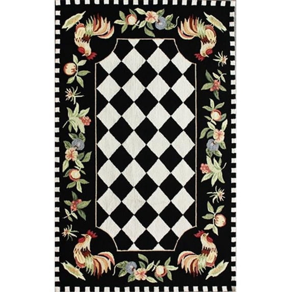 NuLoom HJHK01A-36056 3 ft. 6 in. x 5 ft. 6 in. Rooster Black Hand Hooked Rectangle Rug