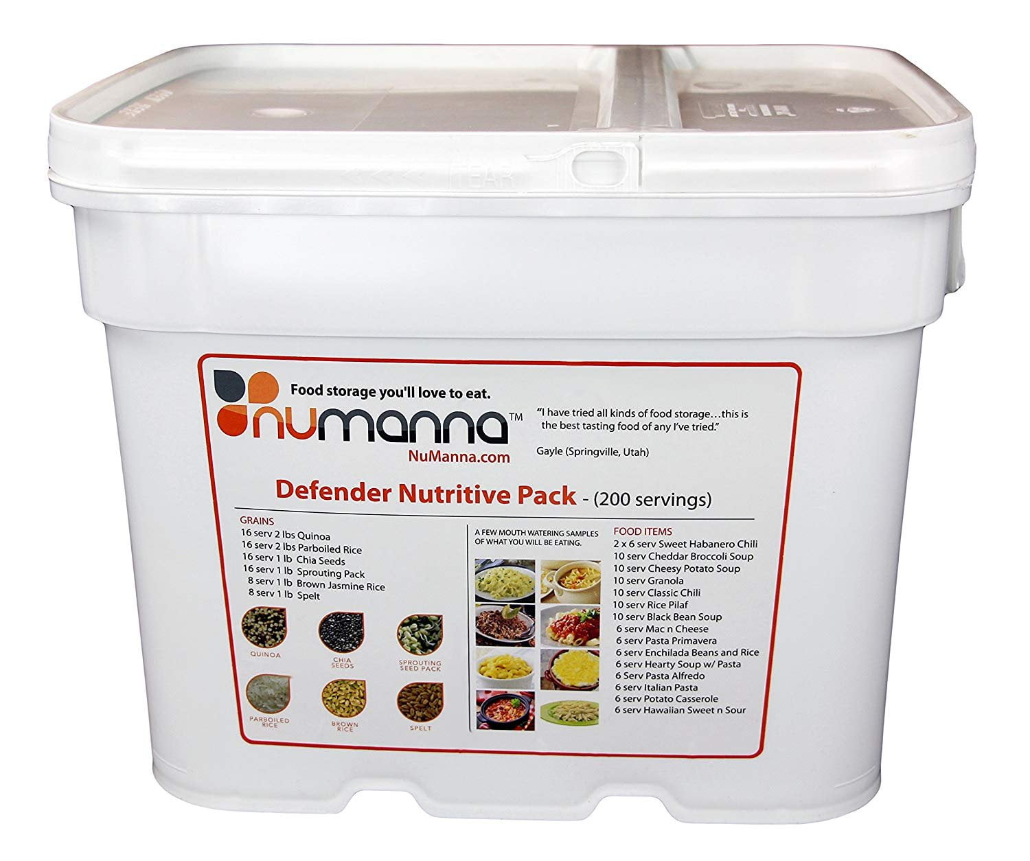 NuManna Defender Nutritive Pack with 200 Servings, Emergency Survival Food Storage Kit, Separate Rations, In A Bucket, 25+ Year Shelf Life, GMO-Free