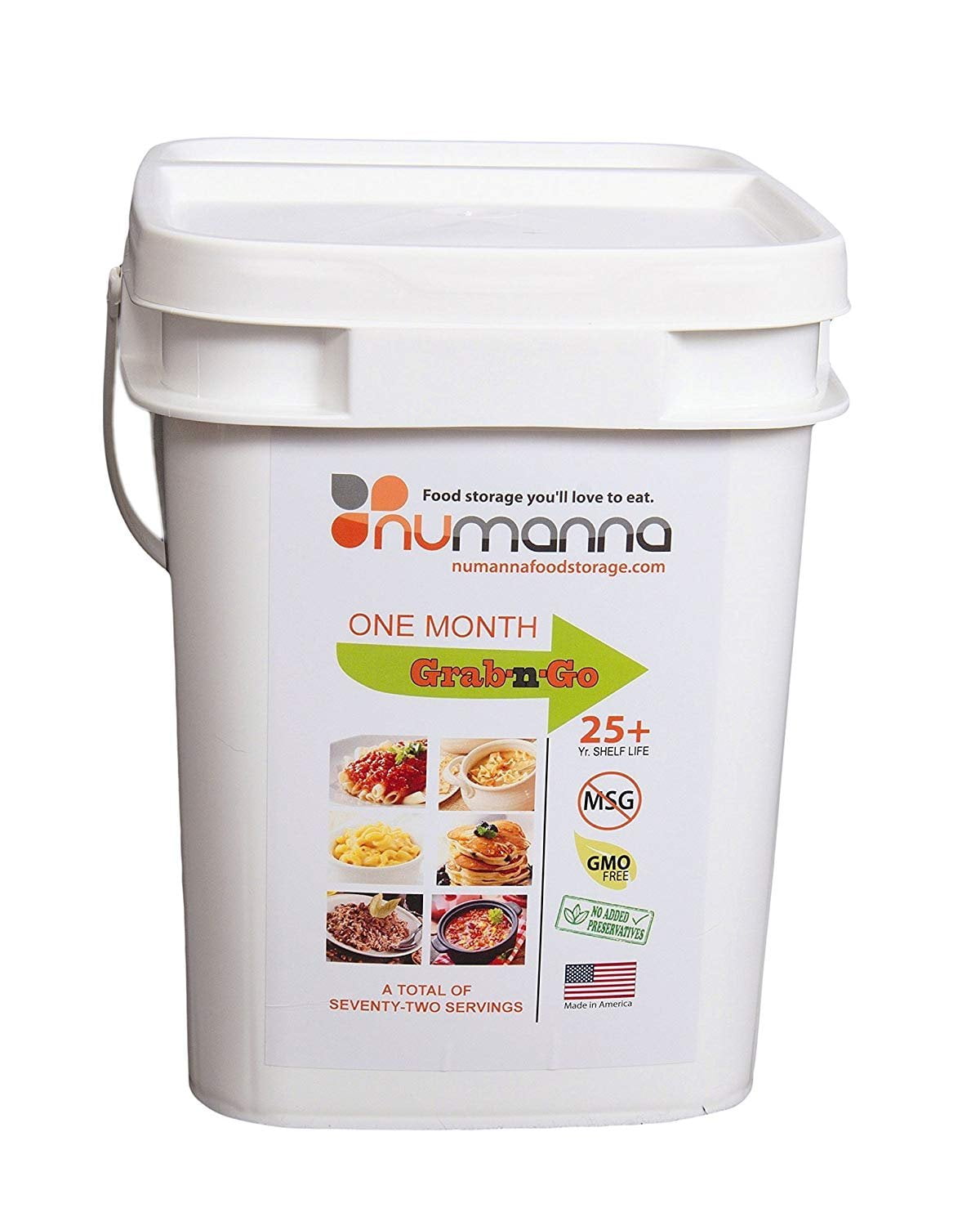 Numanna Grab-n-Go Bucket 80 Servings of Freeze-Dried Meals | 25+ Year Shelf Life | Ready-to-Eat Emergency Survival Food Kit | Non-Perishable Breakfast & Dinner | Made in USA