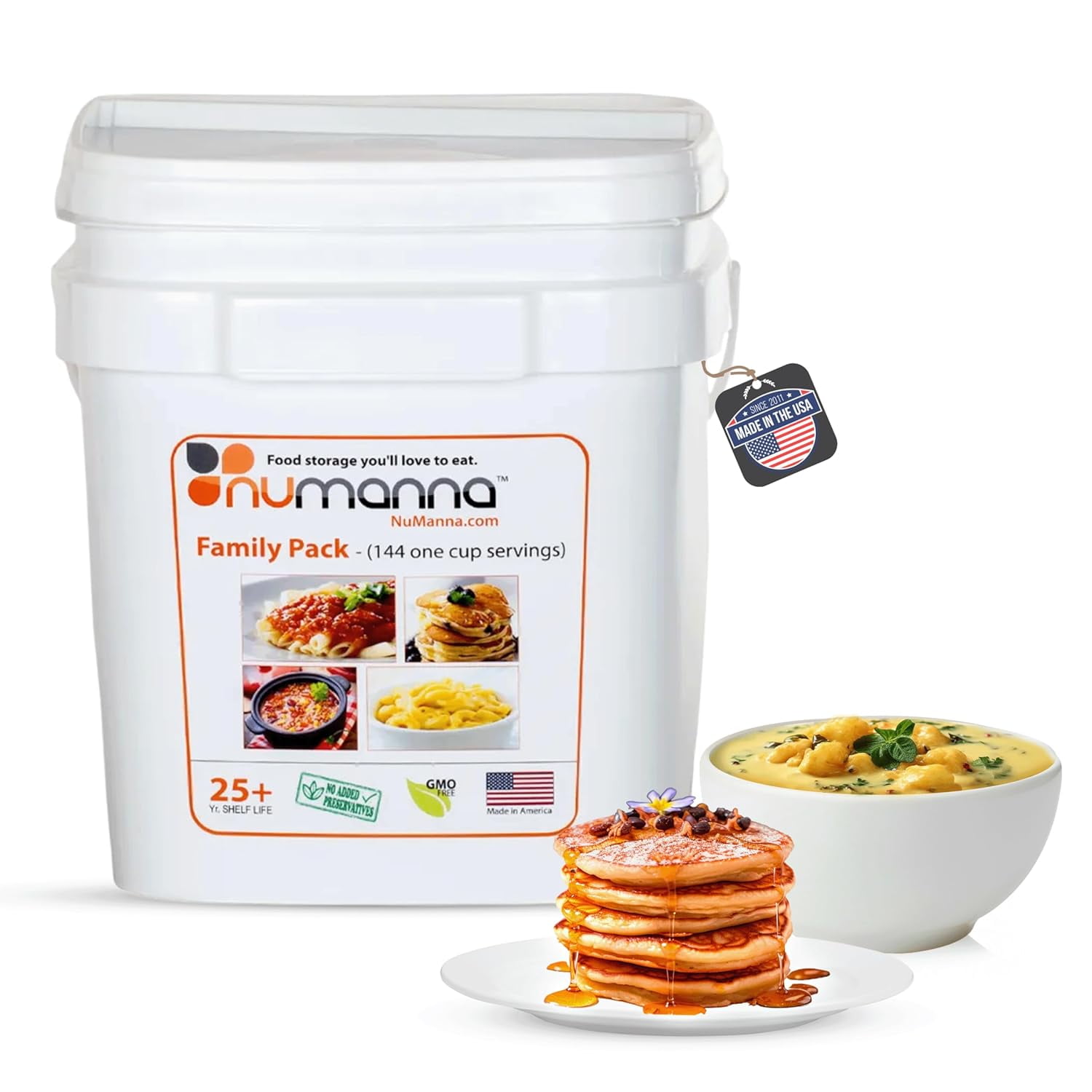 NuManna INT-NMFP 144 Meals, Emergency Survival Food Storage Kit, Separate Rations, in a Bucket, 25 Plus Year Shelf Life, GMO-Free