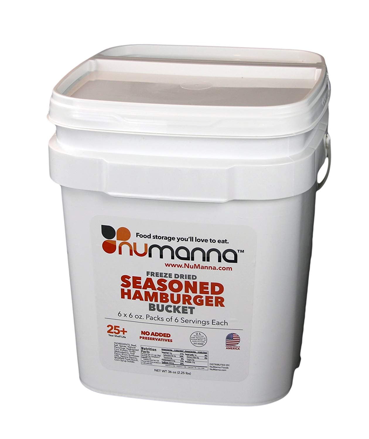 NuManna GMOFree Dehydrated Ground Beef Bucket 36 Meals, 25+ Year