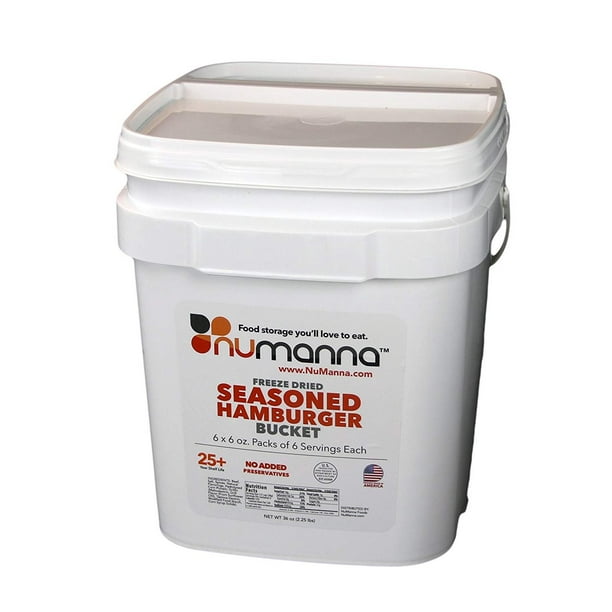 NuManna GMOFree Dehydrated Ground Beef Bucket 36 Meals, 25+ Year