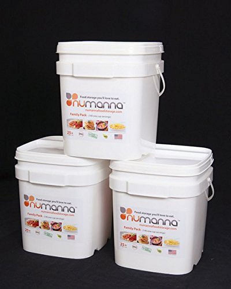 (Pack of 3) NuManna Family Pack Emergency Food Buckets – 432 Total Servings | 3 Month Survival Meal Kit | Non-GMO Freeze-Dried Food | Resealable Pouches | 25+ Year Shelf Life | Made in USA