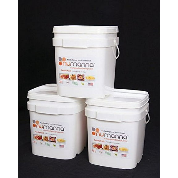 (Pack of 3) NuManna Family Pack Emergency Food Buckets  432 Total Servings | 3 Month Survival Meal Kit | Non-GMO Freeze-Dried Food | Resealable Pouches | 25+ Year Shelf Life | Made in USA