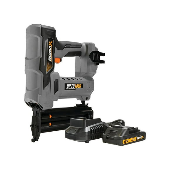 NuMax S18VBR50 18 Volt Cordless 18-Gauge 2" Brad Nailer Kit with Lithium Ion Battery, Charger and Nails  1000 Shots per Charge