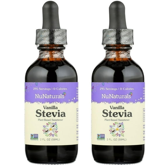 NuNaturals Liquid Vanilla Stevia, GGA1 Sugar-Free Sweetener, Plant-Based Sugar Substitute, Zero Calorie, 2oz (2-Pack)
