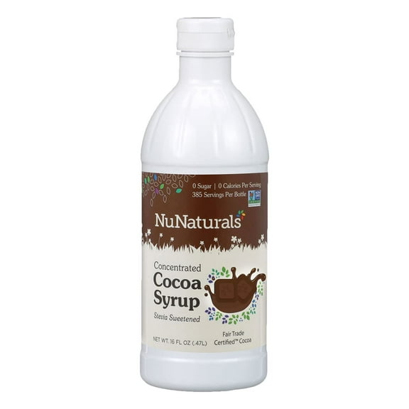 NuNaturals Stevia Syrup, Sugar-Free GGA1 Sweetener, Plant-Based Sugar Substitute, Zero Calorie, Chocolate Flavor Syrup, 16 oz
