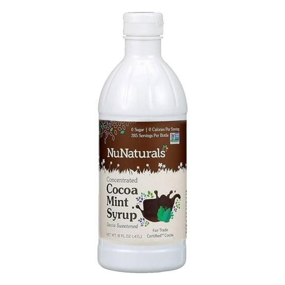 NuNaturals Stevia Syrup, Sugar-Free GGA1 Sweetener, Plant-Based Sugar Substitute, Zero Calorie, Cocoa Mint Syrup, 16 oz
