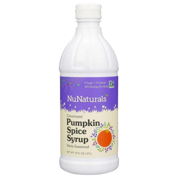 NuNaturals Stevia Syrup, Sugar-Free GGA1 Sweetener, Plant-Based Sugar Substitute, Zero Calorie, Pumpkin Spice, 16 oz