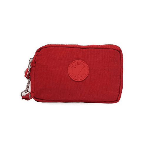 NuPouch Malibu Wristlet Three Zipper Wallet Purse, Handbag, Washed Nylon, Red