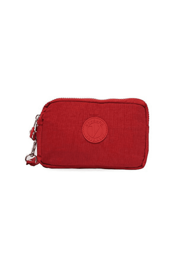 NuPouch Malibu Wristlet Three Zipper Wallet Purse, Handbag, Washed Nylon, Red