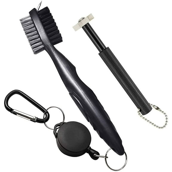 NuRich Golf Club Sharpener and Brush Cleaner Golfer Accessories Kit Comes with Wire/Nylon Brush, Iron Groove Sharpener, Retractable Zip-Line, and Golfing Carabiner for Golf Bag or Lanyard Attachment
