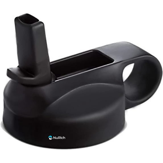 NuRich Hydro Wide Mouth Black Flip and Sip Straw Replacement Lid or Cap Accessories Compatible with Top Water Bottle Brands Sizes 12 16 18 20 32 40 64 Ounce