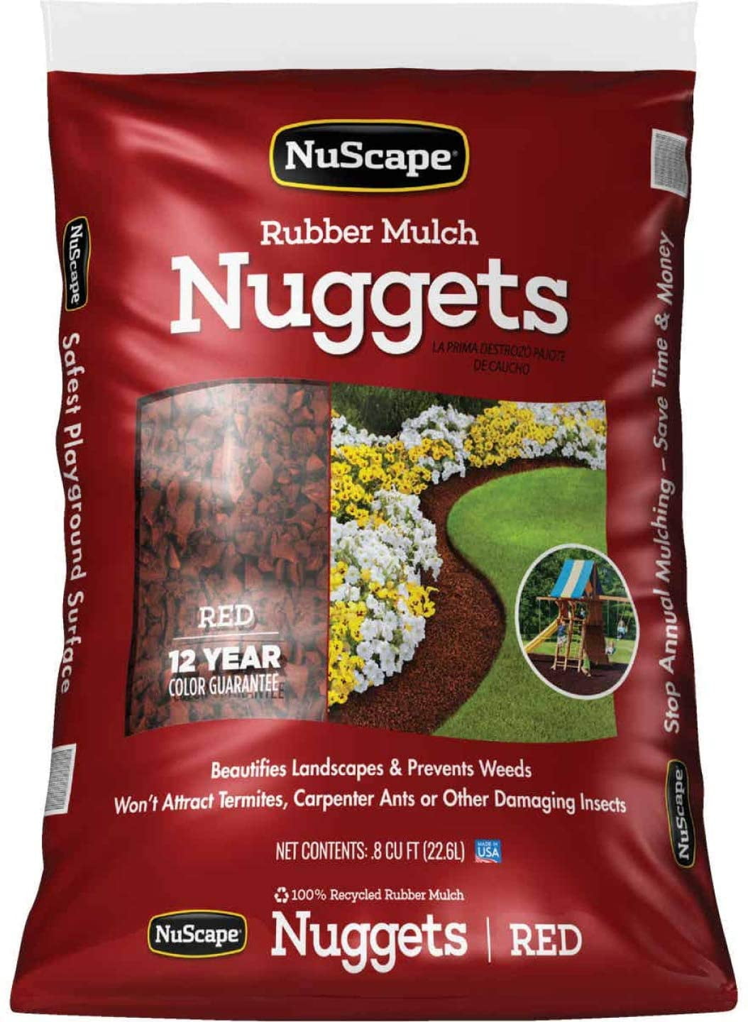 New NuScape NS8RD Rubber Mulch Nuggets Ground Cover, Red, 0.8 Cu.ft
