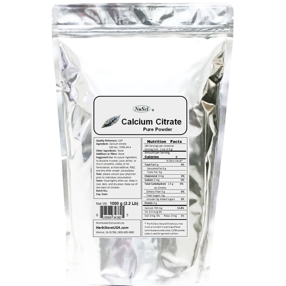 NuSci Calcium Citrate Powder Pure Bio-available Form Calcium 1000 grams (2.2 lb)