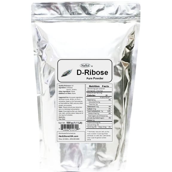 NuSci D-Ribose Pure Powder 500 grams (1.1 lb)