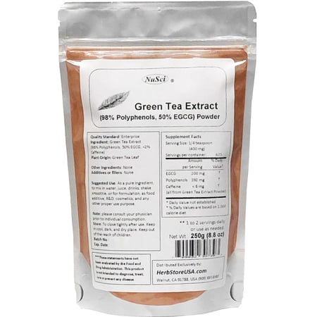 NuSci Green Tea Extract Bulk Powder Standardized 98% Polyphenols and 50% EGCG 250 grams (8.8 oz)