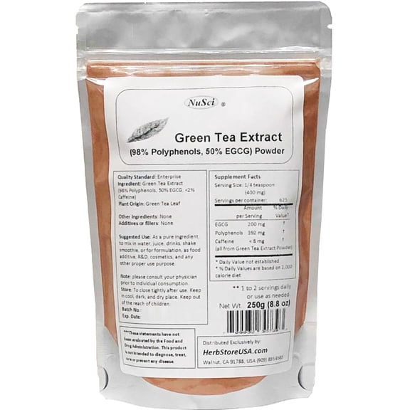 NuSci Green Tea Extract Bulk Powder Standardized 98% Polyphenols and 50% EGCG 250 grams (8.8 oz)