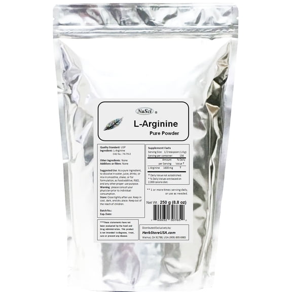 NuSci L-Arginine Powder Pure Base Form 250 grams (8.8 oz)
