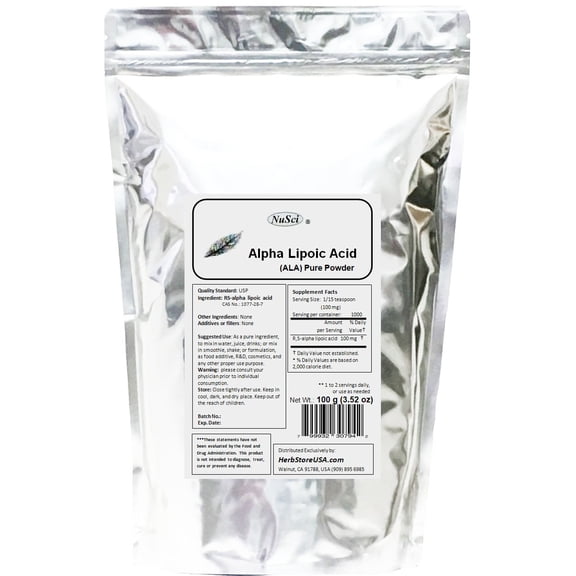 NuSci Pure ALA RS- Alpha Lipoic Acid Powder 100 grams (3.52 oz)