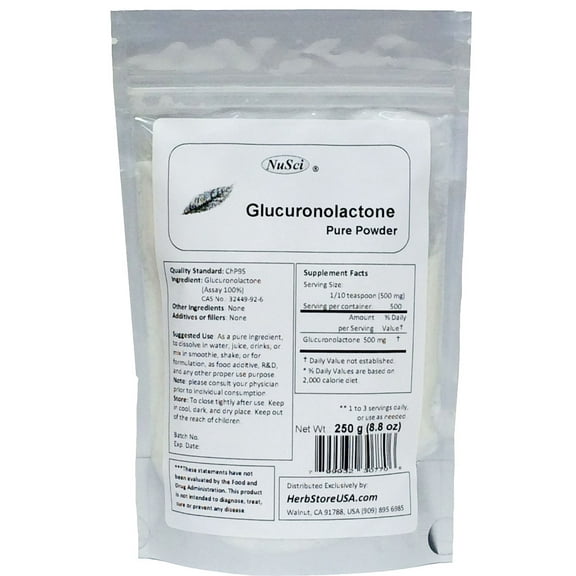NuSci Pure Glucuronolactone Powder Alertness and Energy 250 grams (8.8 oz)