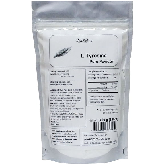 NuSci Pure L-Tyrosine Powder 250g (8.8 oz) Energy