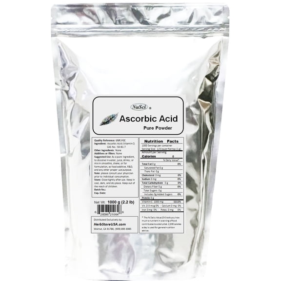 NuSci Pure Vitamin C Ascorbic Acid Powder 1000 grams (2.2 lb)