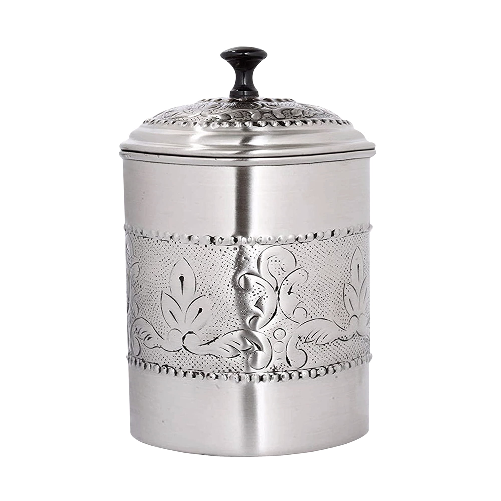 NuSteel Antique Pewter Embossed 4 QT Stainless Steel Canister, Beautiful Food Storage Container for Kitchen Counter, Tea, Sugar, Coffee, Caddy, Flour Canister with Rubber seal lid,TG-411-4