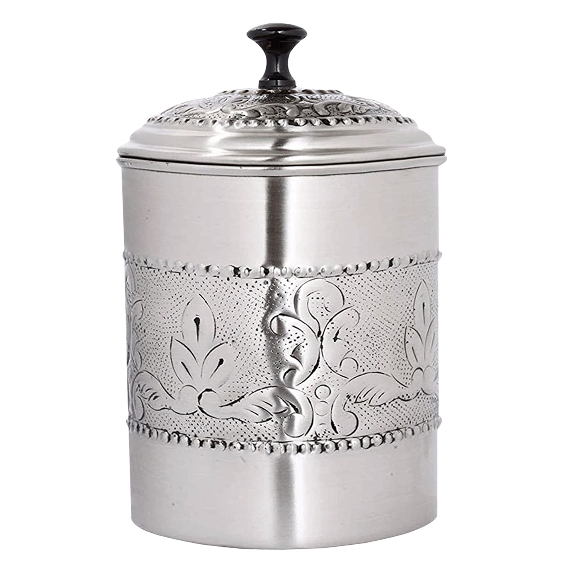 NuSteel Antique Pewter Embossed 5.5 QT Stainless Steel Canister, Beautiful Food Storage Container for Kitchen Counter, Tea, Sugar, Coffee, Caddy, Flour Canister with Rubber seal lid,TG-411-5.5