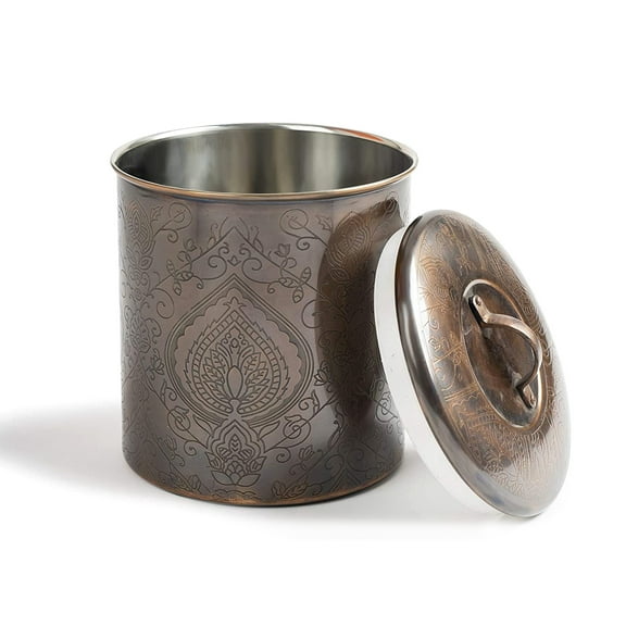 NuSteel Etched Antique Copper 1 QT Stainless Steel Canister, Beautiful Food Storage Container for Kitchen Counter, Tea, Sugar, Coffee, Caddy, Flour Canister with Rubber seal lid,TG-916AC-1