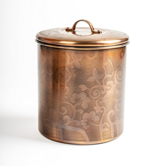 NuSteel Etched Antique Copper 2 QT Stainless Steel Canister, Beautiful Food Storage Container for Kitchen Counter, Tea, Sugar, Coffee, Caddy, Flour Canister with Rubber seal lid,TG-1392AC-2