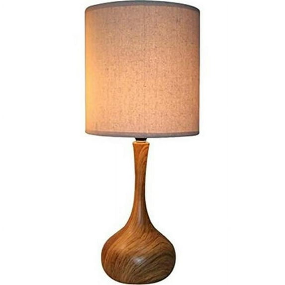 NuSteel LS-372 11 in. Dark Wood Texture Table Lamp Base with Linen Shade