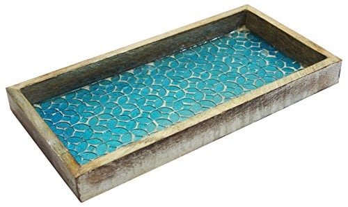 Aqua Mosaic Rectangular Wooden Decorative Tray