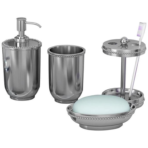 NuSteel CHC-3456-SET4 Soap Dish Tooth Brush Holder Tumbler & Lotion Pump Chic Set 4 Piece