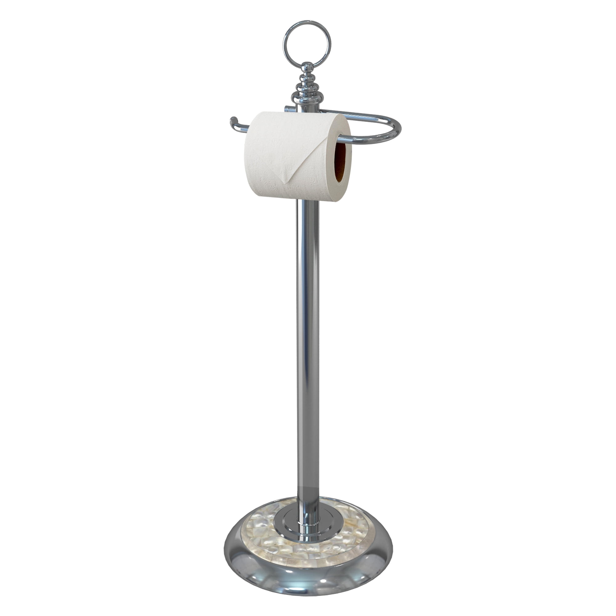 Chrome and Mother of Pearl Freestanding Toilet Paper Holder