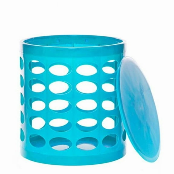 NuSteel TT-110TCV Otto Storage Stool - Round Plastic Storage Ottoman with Oval Perforated Pattern Turquoise Blue