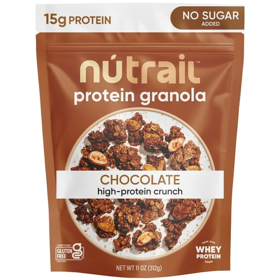 NuTrail 15g Protein Granola Cereal, Chocolate, No Sugar Added, Gluten Free, Made with Whey, 11 oz. 1 Count