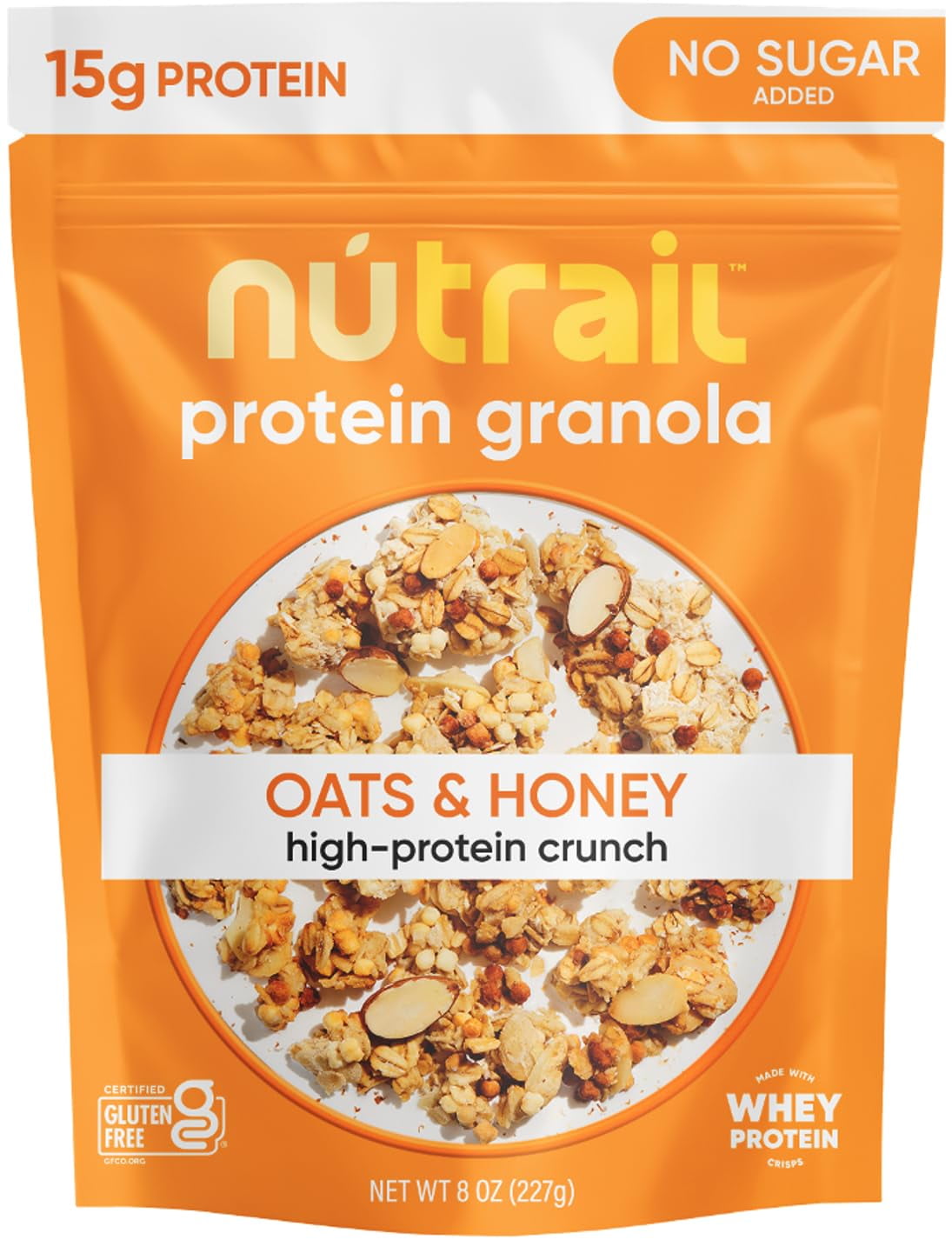 NuTrail 15g Protein Granola MSF2&nbsp;Cereal, Honey and Oats, No Sugar Added, Gluten Free, Made with Whey, 8 oz. 1 Count
