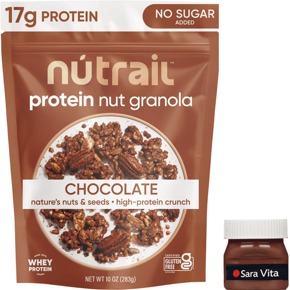 NuTrail 17g Protein Nut Granola Cereal, Chocolate, No Sugar Added, Keto, Low Carb, Gluten Free, Grain Free, Healthy Breakfast 10 oz. 1 Count